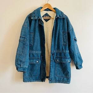 Vintage long fleece Sherpa lined jean jacket